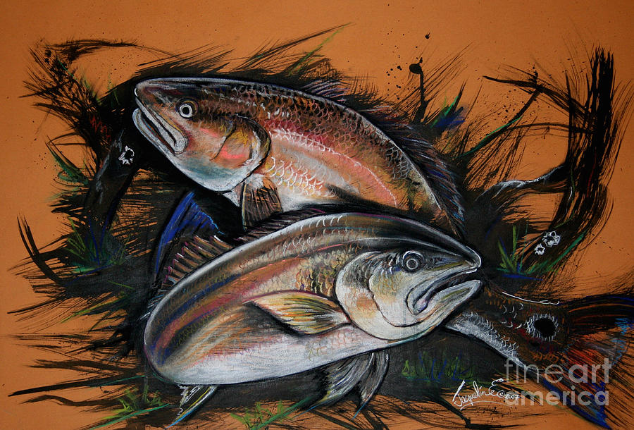 Redfish Mixed Media - Redfish Frenzy by Jacqueline Endlich Redfish Mixed Media - Redfish Frenzy by Jacqueline Endlich