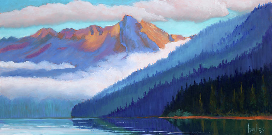 Redfish Lake - Low Clouds Painting by Kevin Hughes