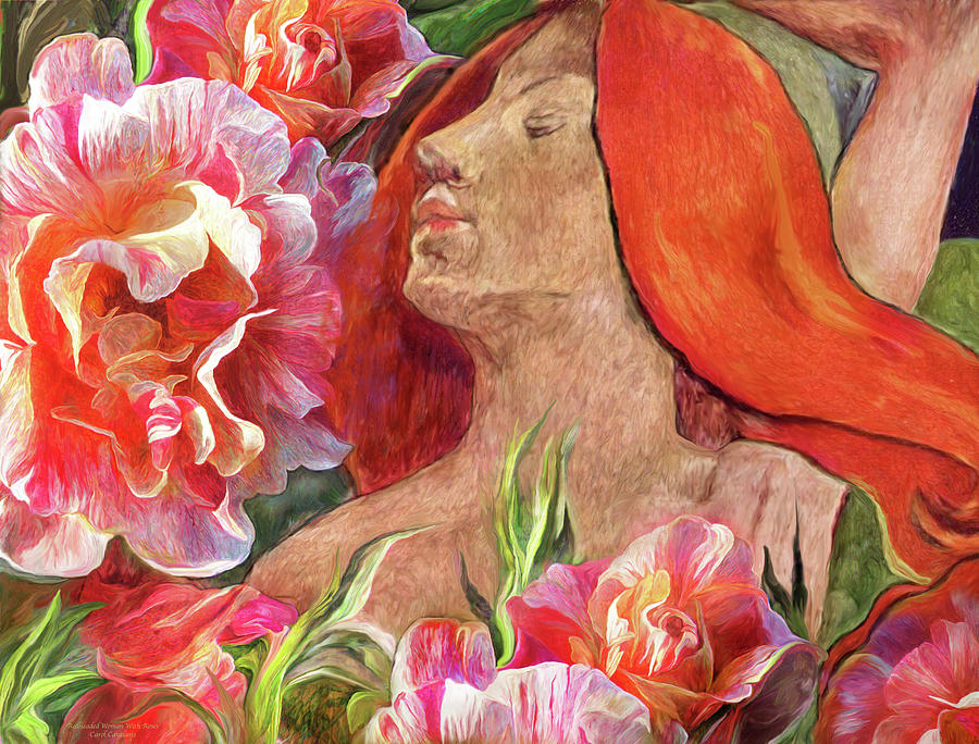 Redheaded Woman With Roses Mixed Media by Carol Cavalaris