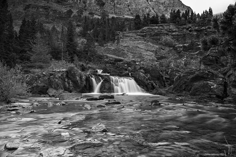 Redrock Falls bw- Glacier National Park Photograph by Belinda Greb