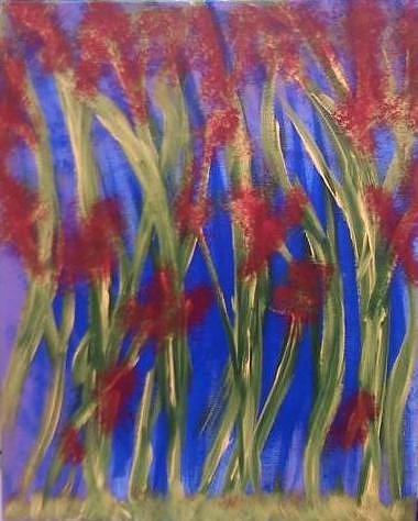 Reeds and Reds Painting by Leslie Revels
