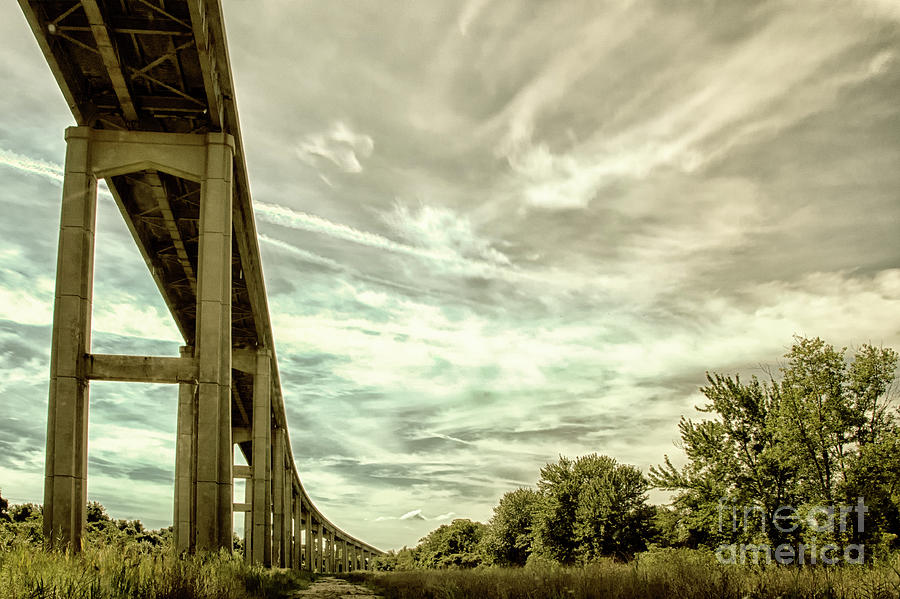 Reedy Point Bridge Against Sky Abstract Rural Landscape Photograph Photograph by PIPA Fine Art - Simply Solid