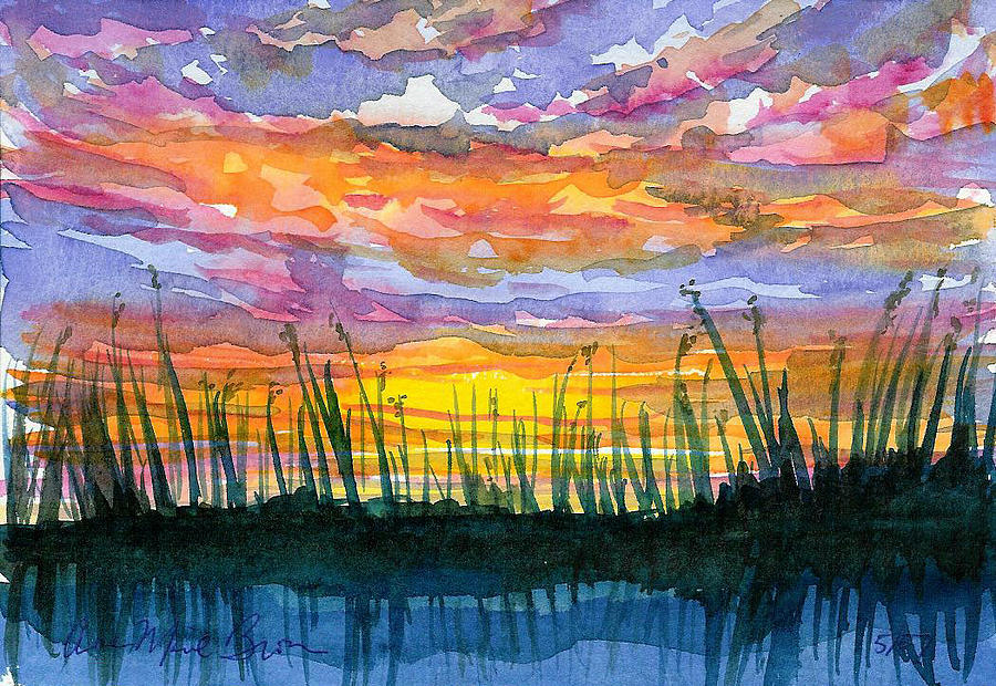 Reedy Sunset Painting by Anne Marie Brown
