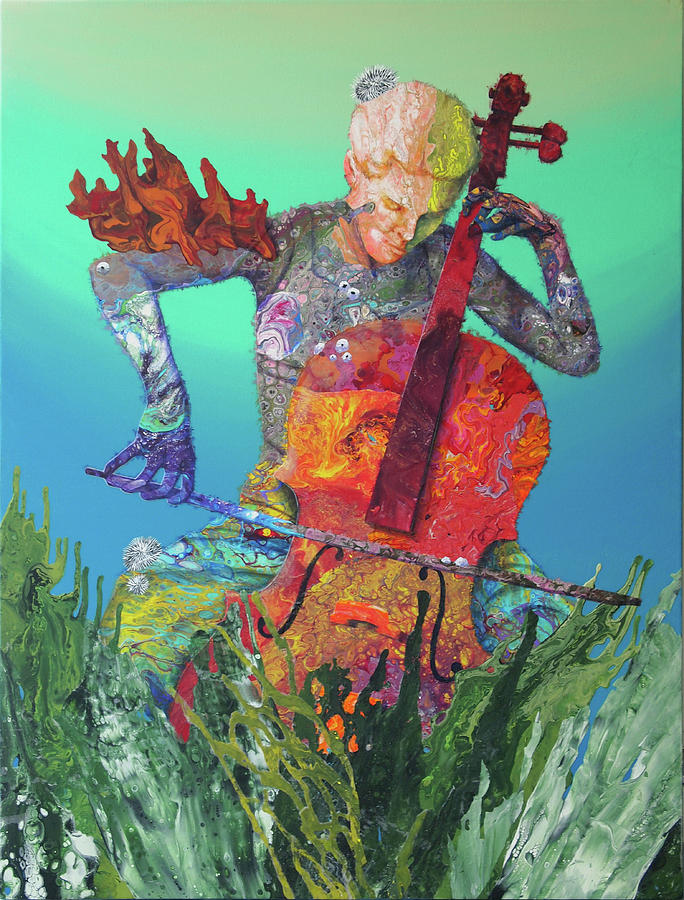 Reef Music - Cellist Painting by Marguerite Chadwick-Juner
