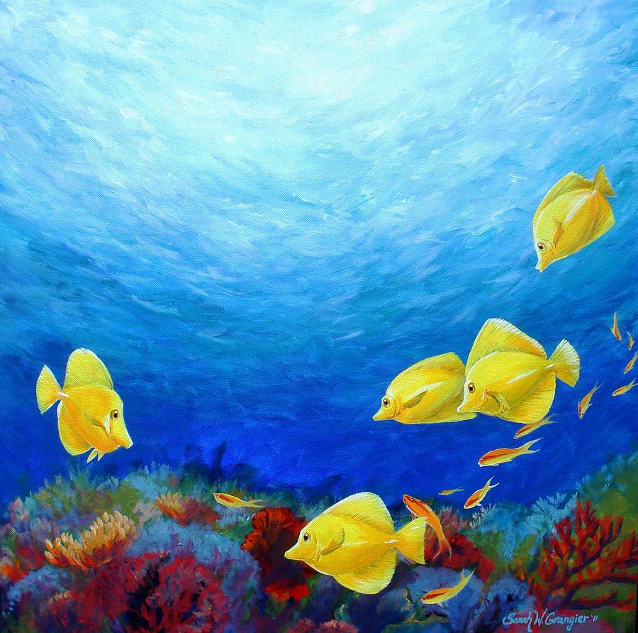 Reef with Yellow Tangs Painting by Sarah Grangier