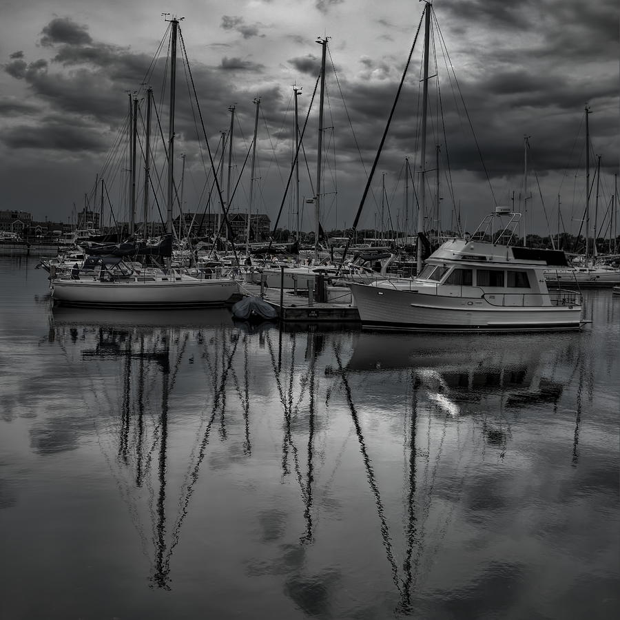 Black And White Photograph - Reefpoint Marina Black and White Square Format by Dale Kauzlaric