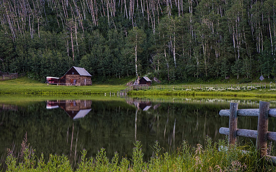 Reflected Cabin and Trees near Durango Colorado Photograph by Dave Dilli