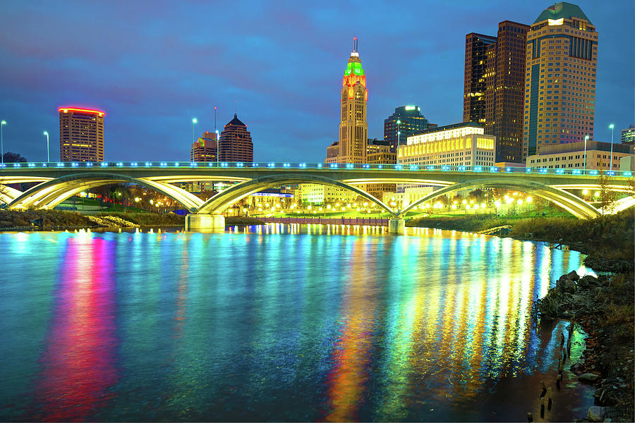 Reflected Colors of a Columbus Skyline at Dusk Photograph by Gregory Ballos