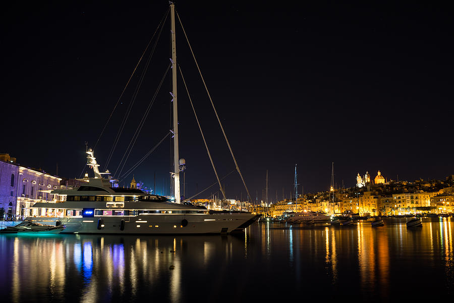 Boat Photograph - Reflecting on Malta - Grand Harbour Marina Vittoriosa by Georgia Mizuleva