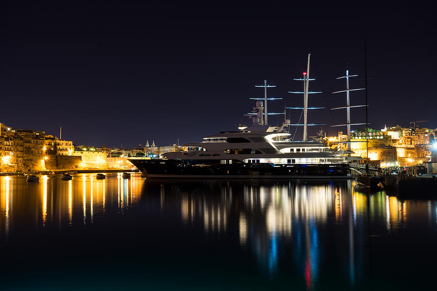 Boat Photograph - Reflecting on Malta - Luxury Superyachts in Valletta by Georgia Mizuleva