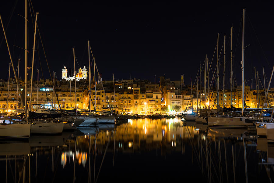 Reflecting on Malta - Senglea Golden Night Magic Photograph by Georgia Mizuleva
