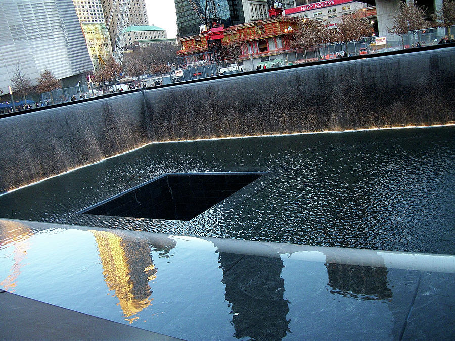 Reflecting Pool at 9/11 Memorial Site in NYC Photograph by Linda Stern