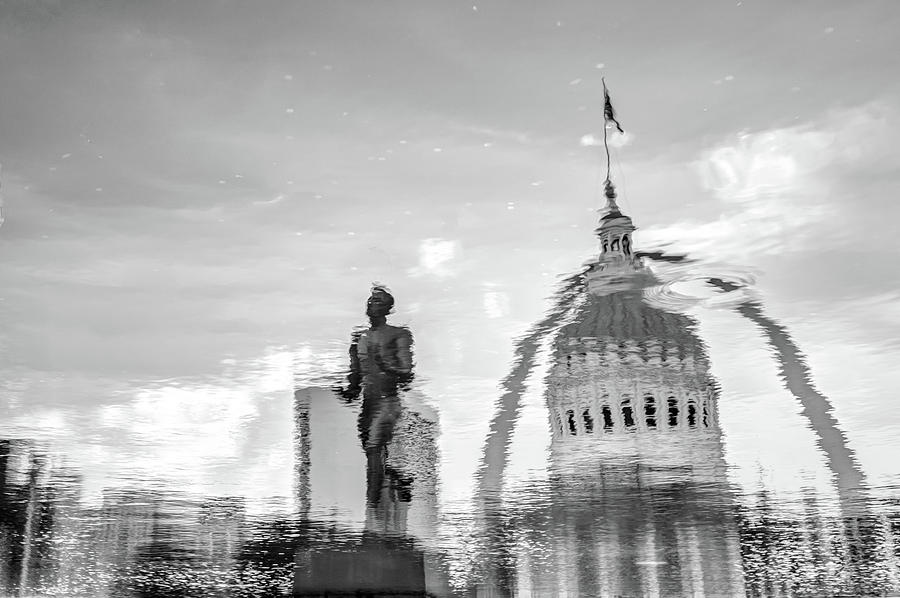 City Photograph - Reflecting the Lou - Black and White - St Louis Waterscape by Gregory Ballos