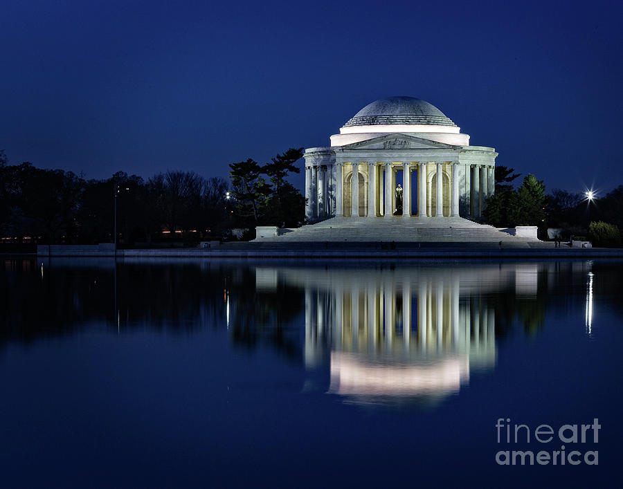 Jefferson Memorial Photograph - Reflection at blue hour by Izet Kapetanovic