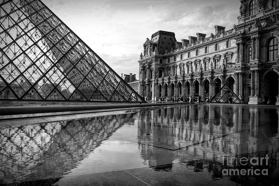 Reflection Black White The Louvre Glass Pyramid Famous  Photograph by Chuck Kuhn