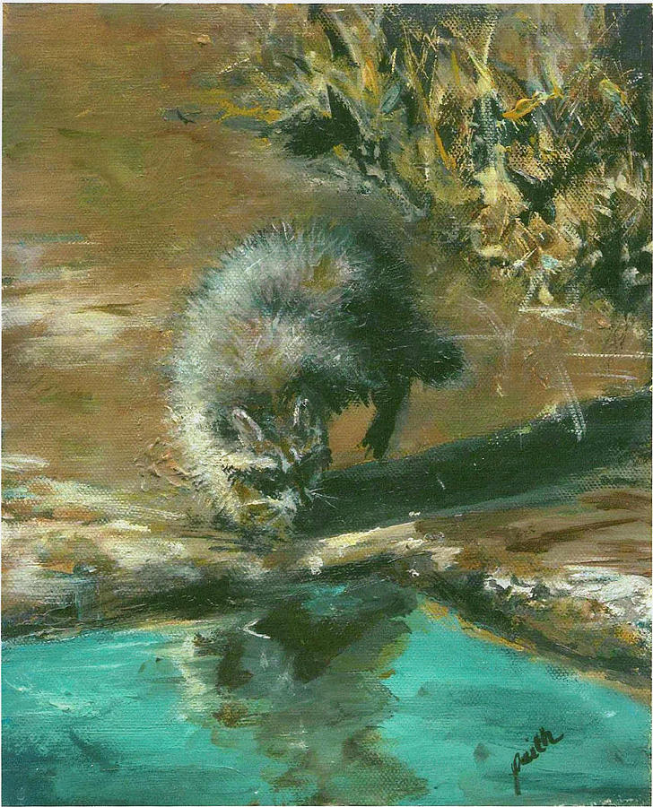 Racoon Painting - Reflection by Faith Berrier