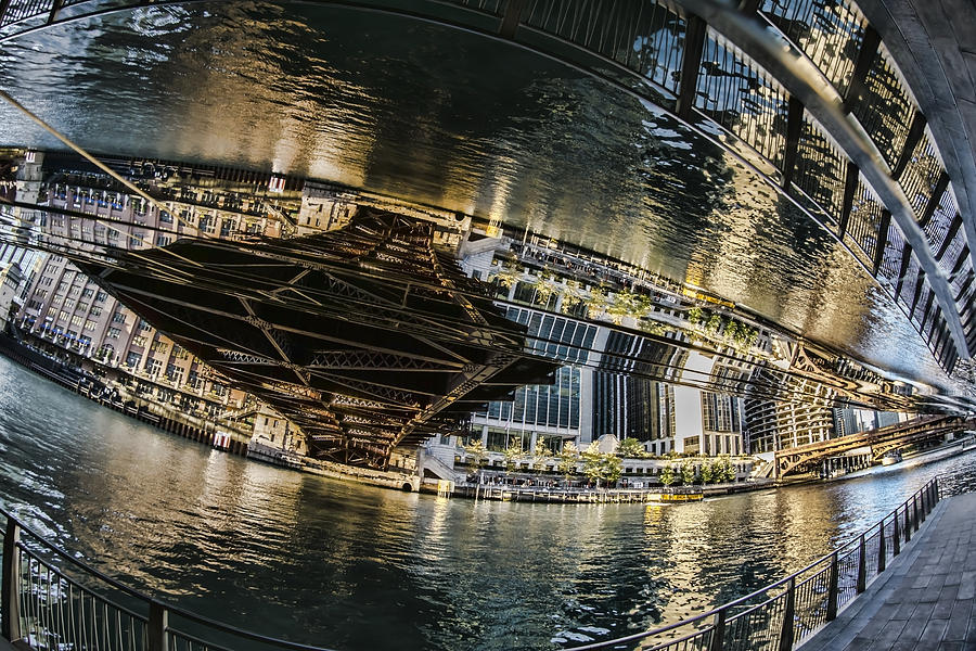 reflection fisheye on the Chicago River Photograph by Sven Brogren