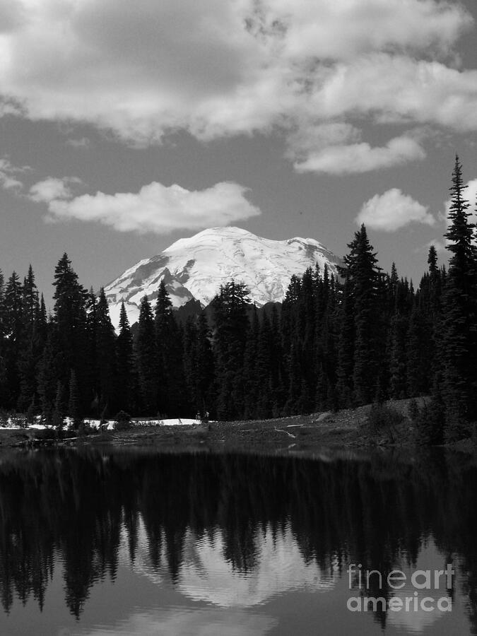 Mt. Rainier Reflection in Black and White Photograph by Charles Robinson