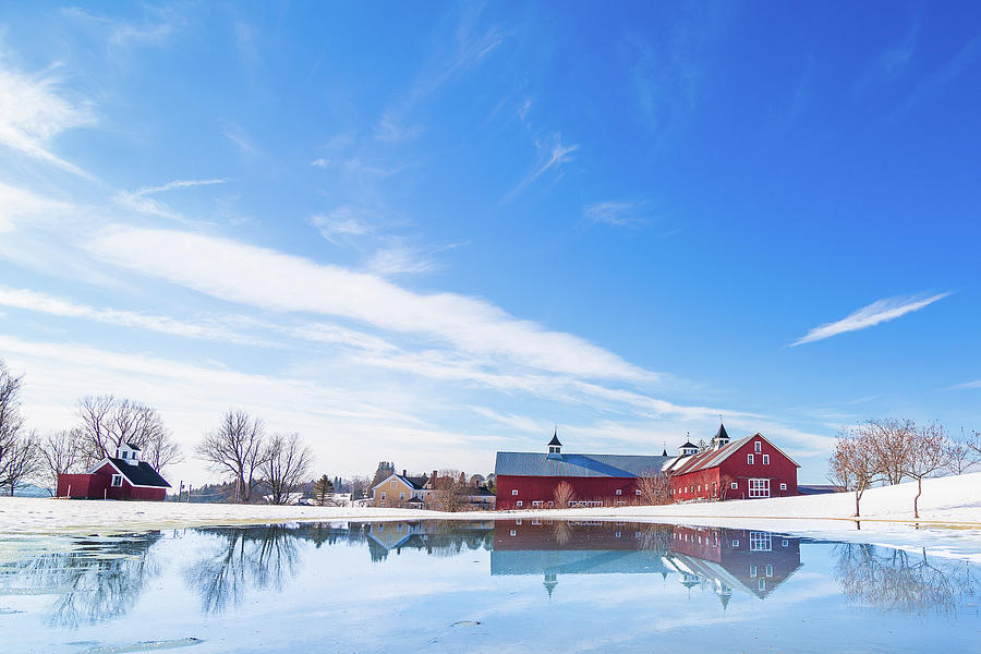 Reflection of a Barn in Winter Photograph by Tim Kirchoff