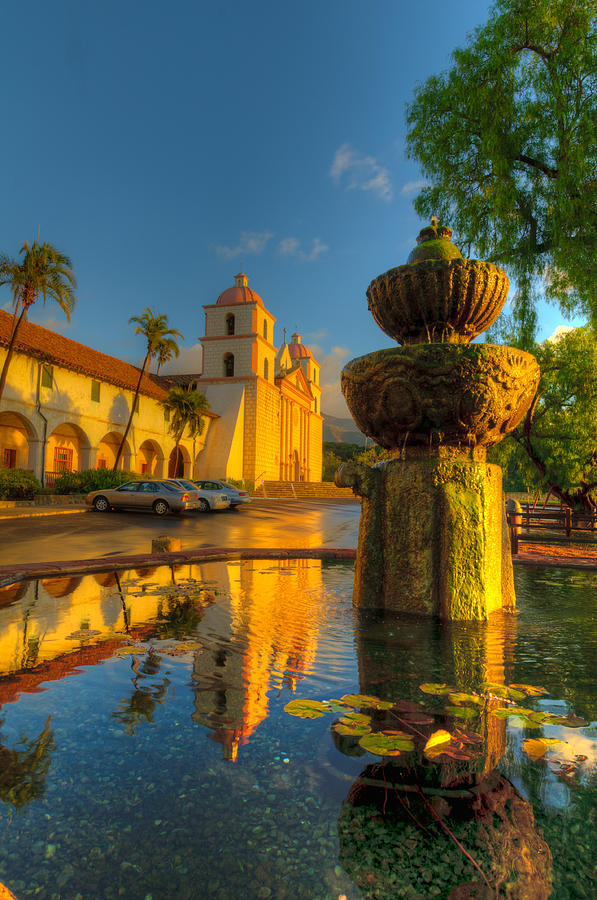 Reflection of Santa Barbara Mission Photograph by Connie Cooper-Edwards