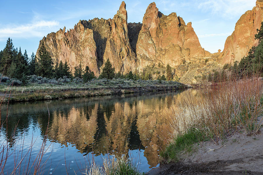 Reflection of Smith Rock in Crooked River Photograph by Belinda Greb