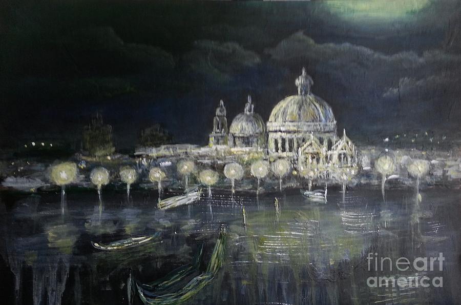 Reflection of the night city Painting by Olga Malamud-Pavlovich