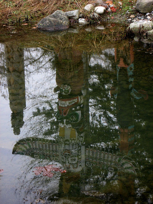 Landscape Photograph - Reflection of totems in Stanley park by Aliza Souleyeva-Alexander