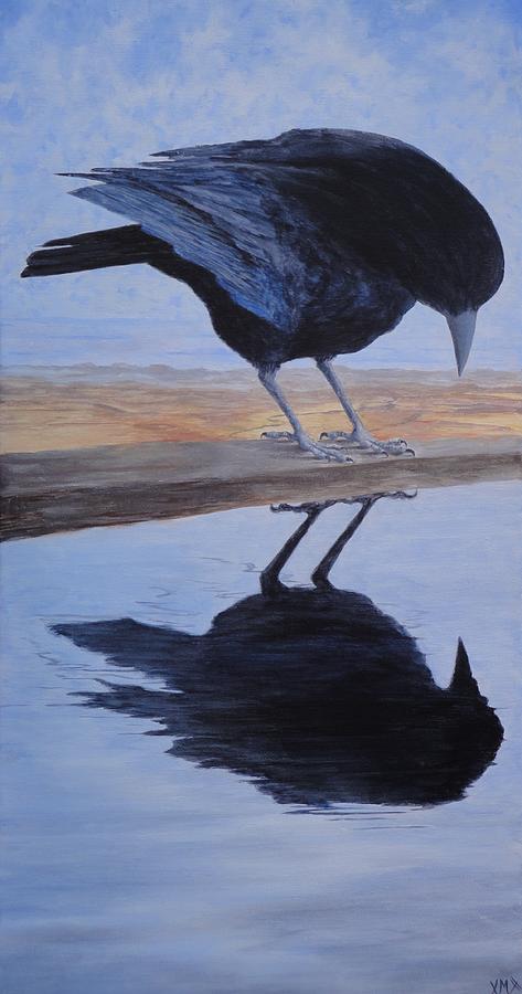Crow Painting - Reflection by Xochi Hughes Madera