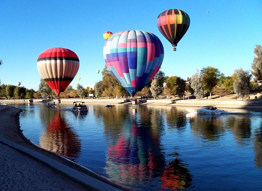 Hot Air Balloon Festival Photograph - Reflections Along the Channel by Adrienne Wilson