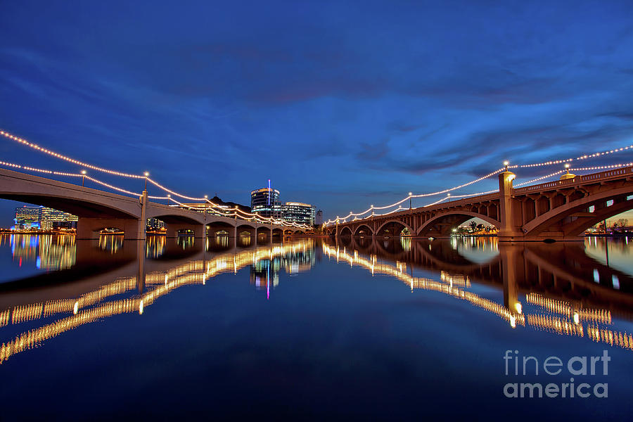 Reflections at the Mill Avenue Bridges on Tempe Town Lake Photograph by Sam Antonio