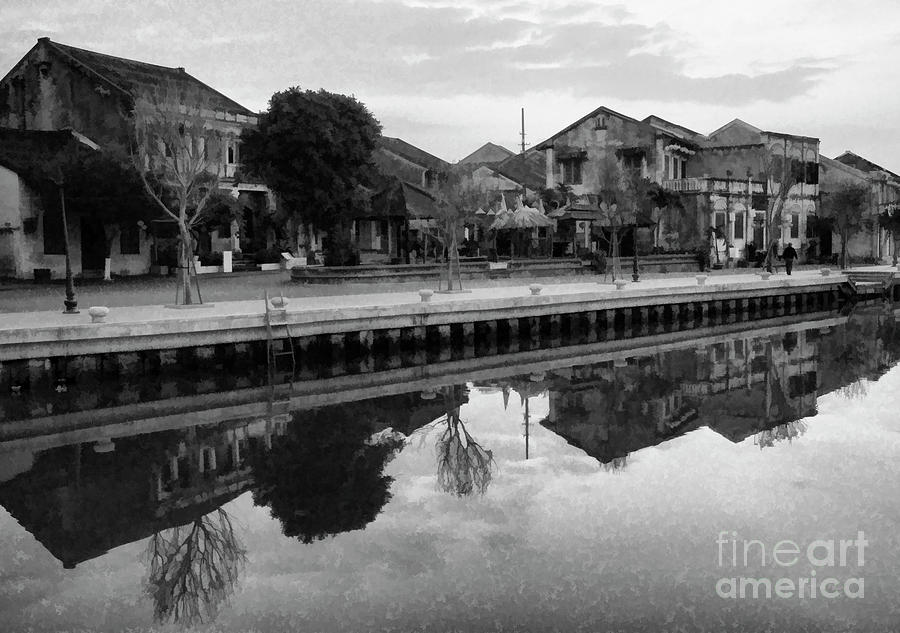 Reflections Hoi An Port Black White  Photograph by Chuck Kuhn