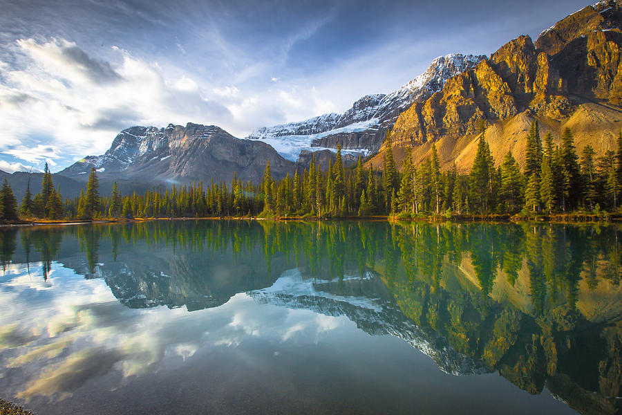 Reflections In Bow Lake Photograph By Penny Miller 