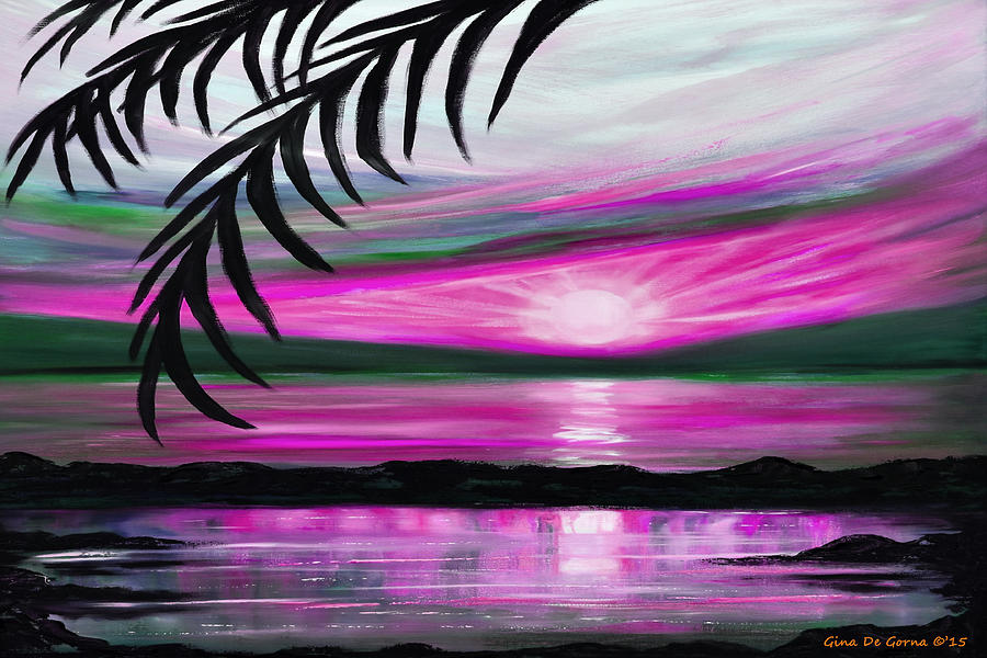 Reflections in Magenta - Landscape Sunset Painting by Gina De Gorna