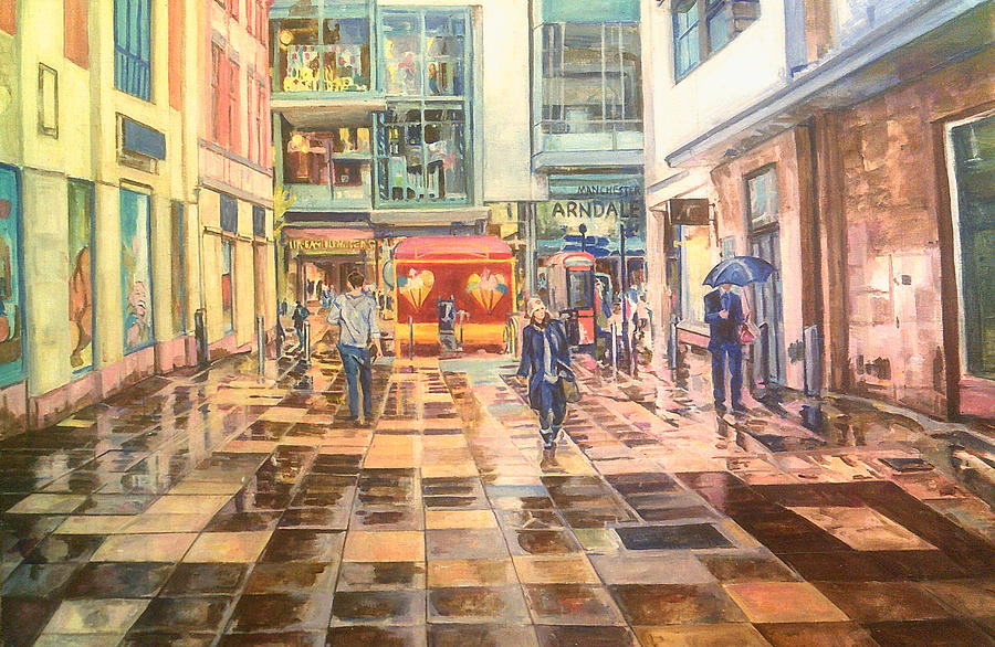 Reflections In The Pavement, Brown Street, Manchester Painting by Rosanne Gartner