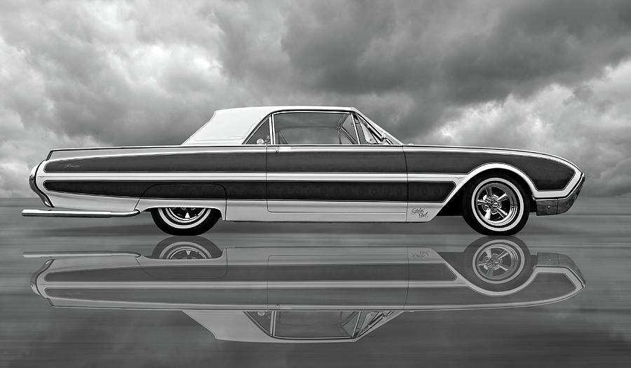 Reflections of a 1961 Thunderbird in Black and White Photograph by Gill Billington