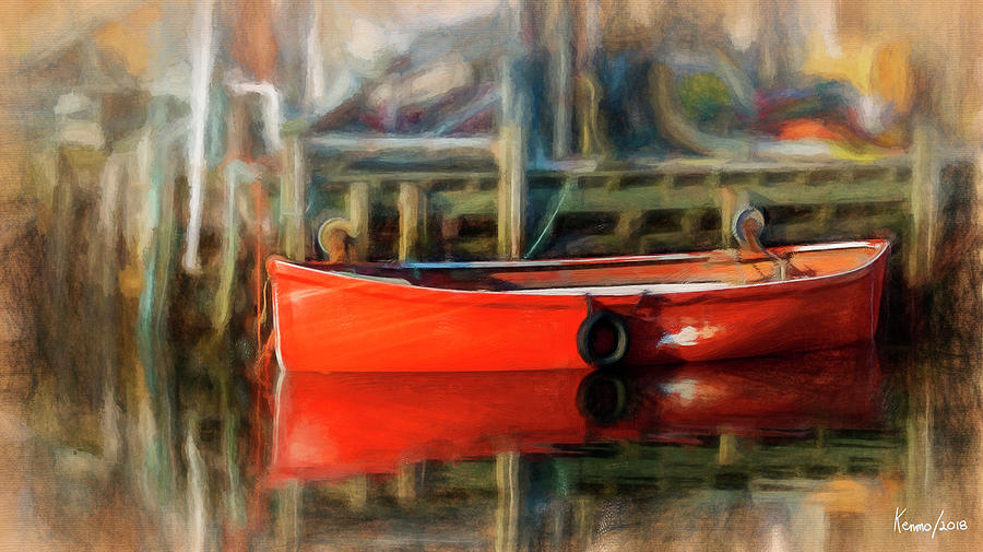 Reflections of a Red Boat Digital Art by Ken Morris