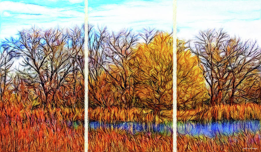 Reflections Of Autumnal Echoes - Triptych Digital Art by Joel Bruce Wallach