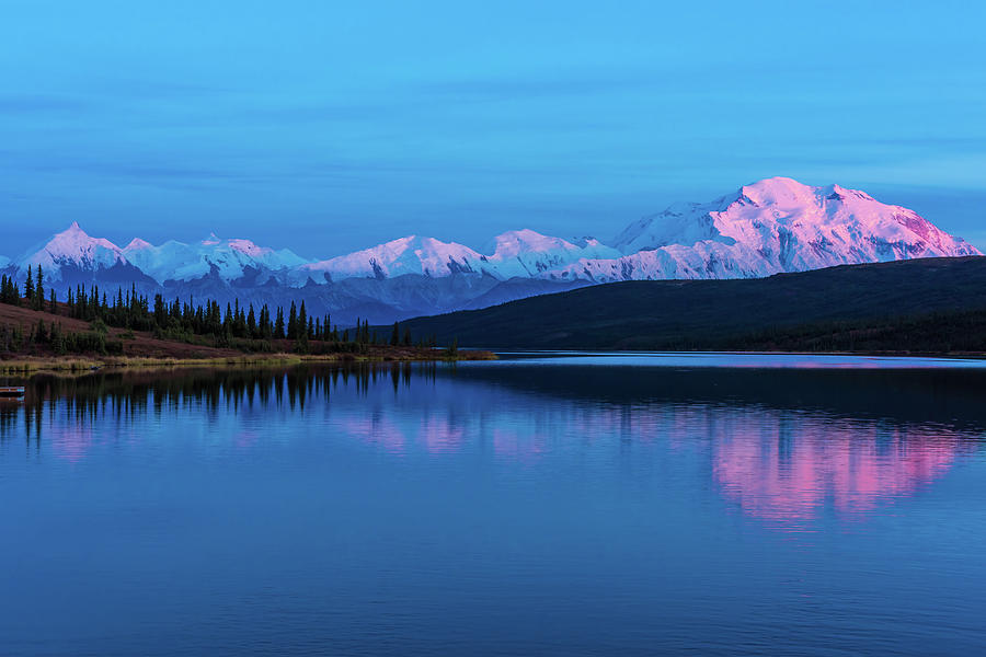 Sunset Reflections of Denali in Wonder Lake Photograph by Brenda Jacobs