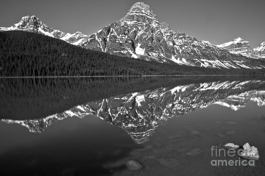 Reflections Of Mt Chephren Black And White Photograph by Adam Jewell