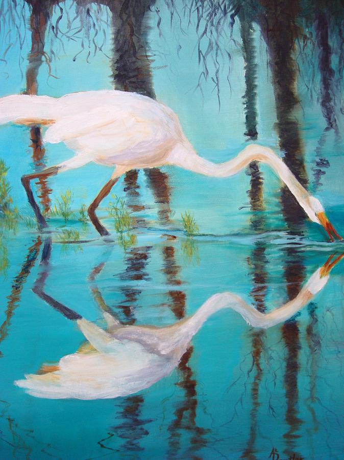 Egret Painting - Reflections of Nature by Anne Dentler