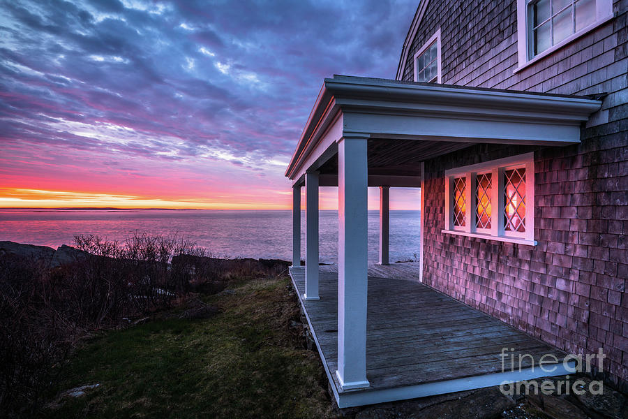 Reflections of Sunrise in Cottage Windows by the Sea Photograph by Benjamin Williamson