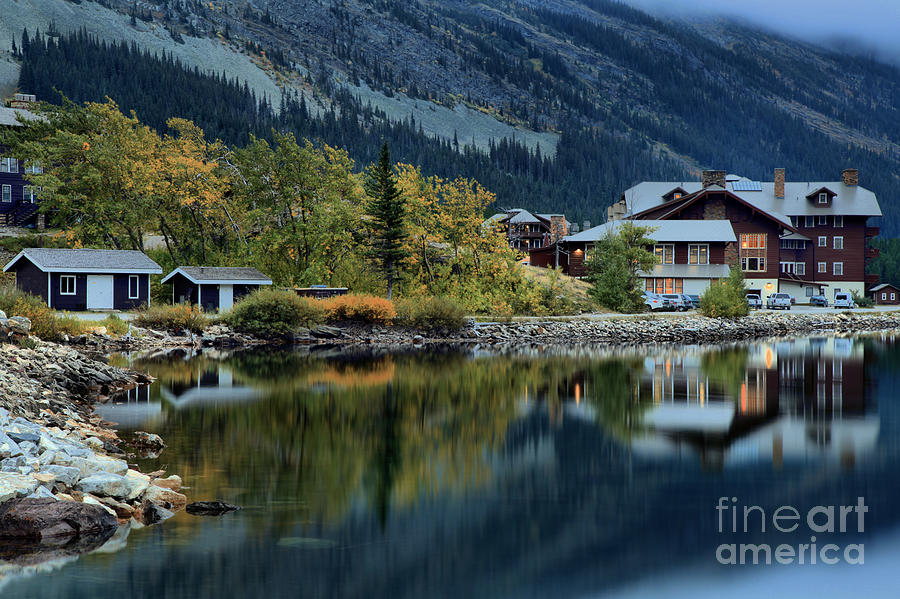 Glacier National Park Photograph - Reflections Of The Many Glacier Hotel by Adam Jewell