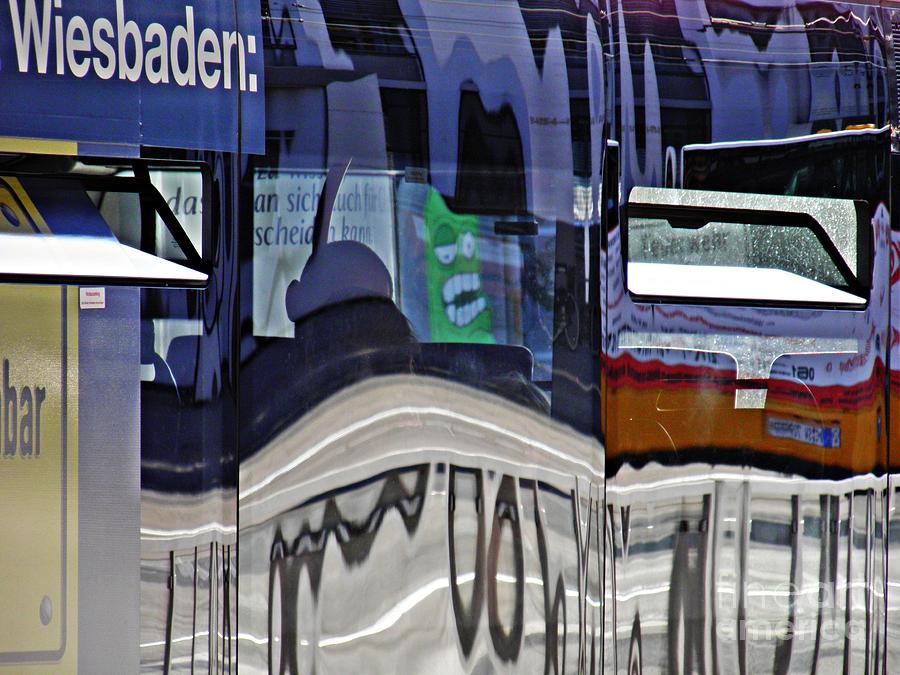 Abstract Photograph - Reflections on  a Bus in Mainz 1  by Sarah Loft