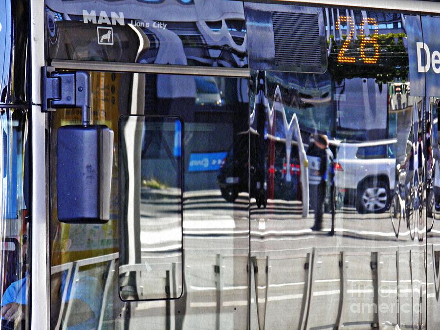 Abstract Photograph - Reflections on  a Bus in Mainz 2 by Sarah Loft