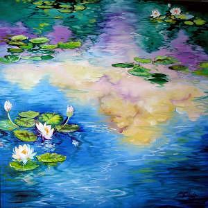 Reflections On A Waterlily Pond Painting by Marcia Baldwin