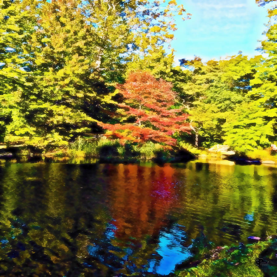 Fall Digital Art - Reflections on an Autumn Lake by Pamela Storch
