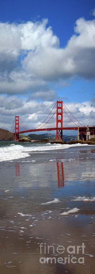 Reflections on Baker Beach of the Golden Gate Bridge Photograph by Wernher Krutein