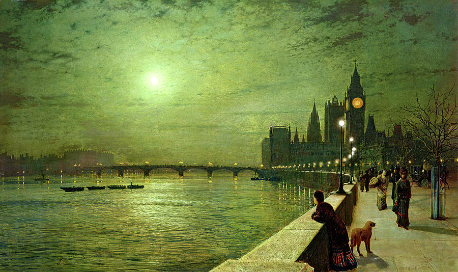Reflections on the Thames at Westminster Painting by John Atkinson Grimshaw