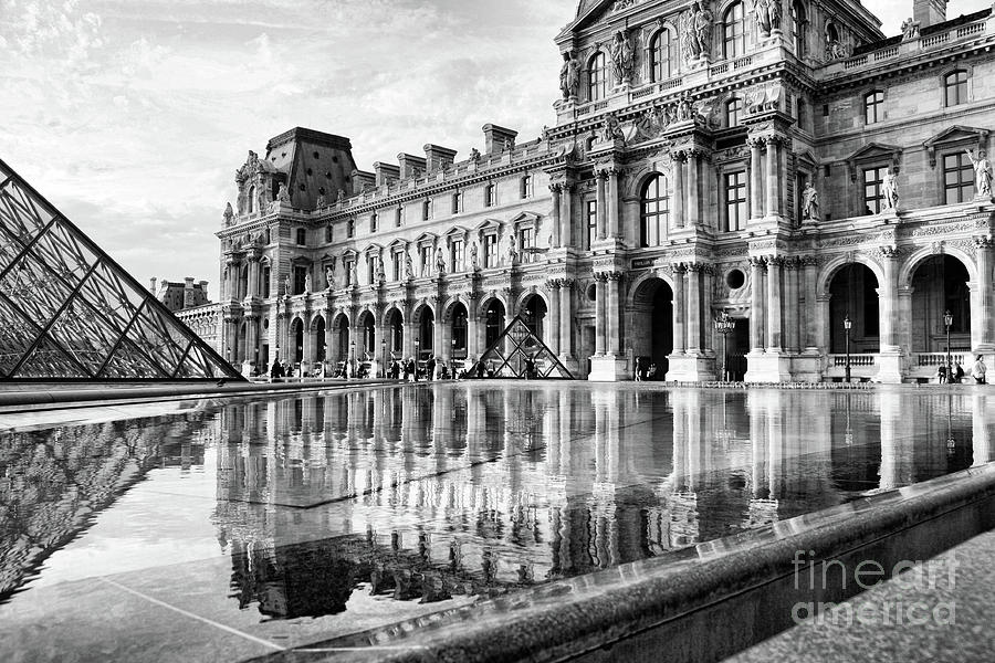 Reflections The Louvre Black White  Photograph by Chuck Kuhn