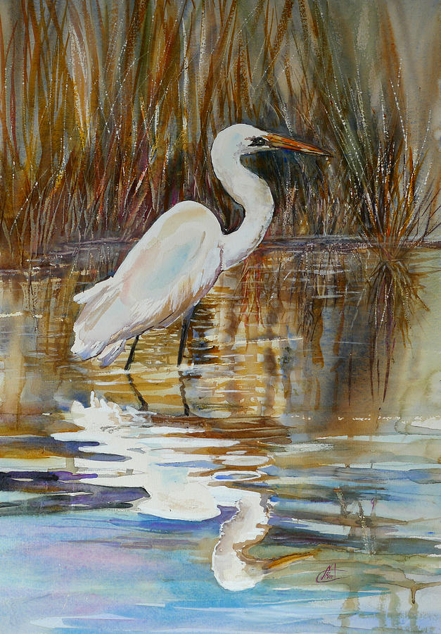 Reflelcted Egret Tapestry - Textile by Shirley Roma Charlton - Fine Art ...